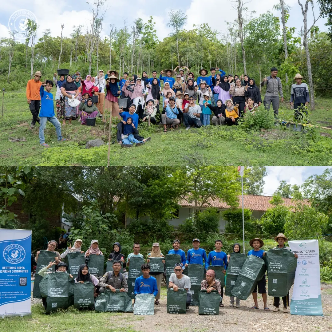 Community members planting native trees on Mount Bonga for environmental conservation in Lombok, Indonesia